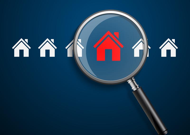 Houses with magnifying glass icon
