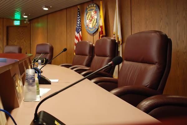 County Council Chambers Chairs and Microphone
