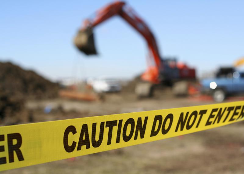 Caution tape on a construction site