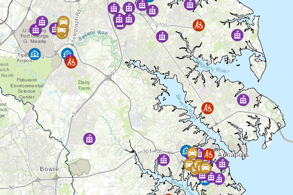 Map with icons on it