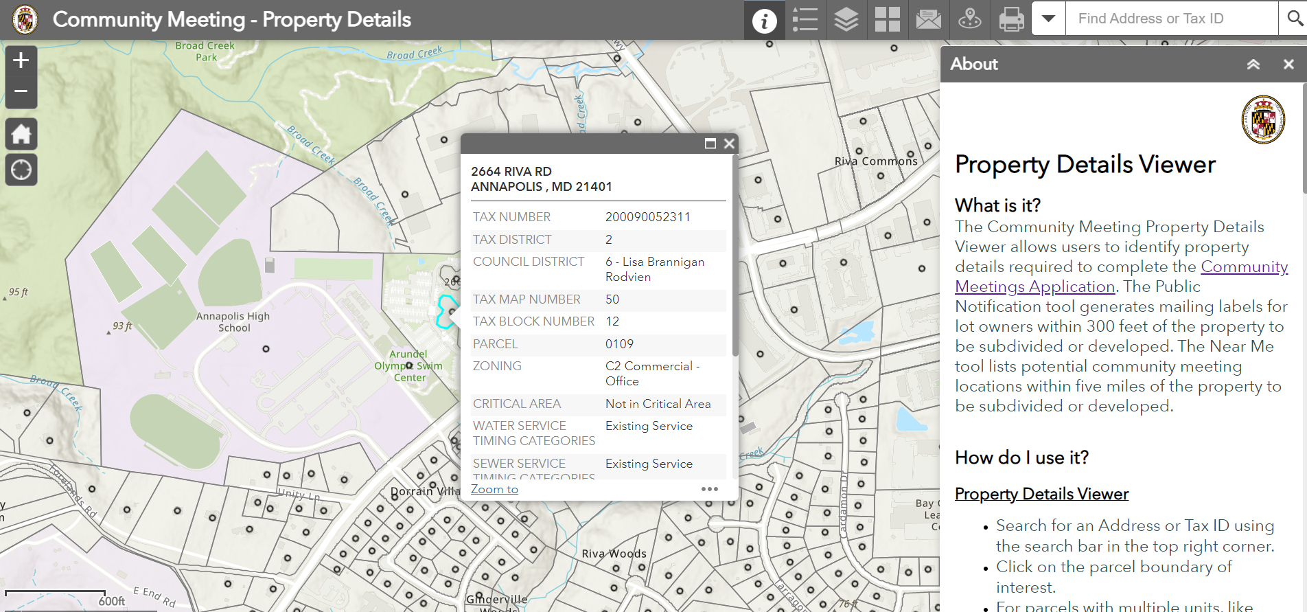 mapping application screenshot