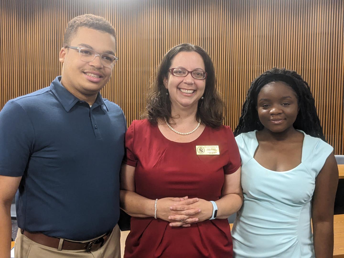 Lisa with 2 Student members of the Board of Ed.jpg