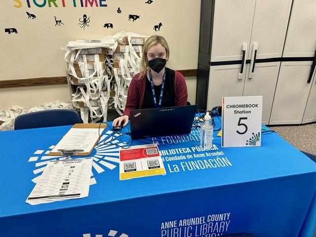 One of the chromebook distribution stations at the Linthicum Library. 