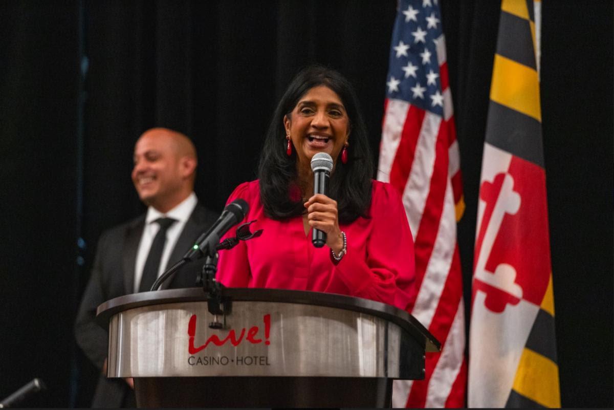 Maryland Lieutenant Governor Aruna Miller speaking at the podium