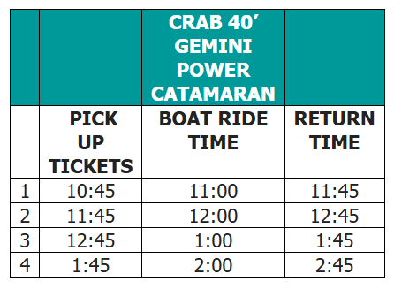 CRAB Boat Times
