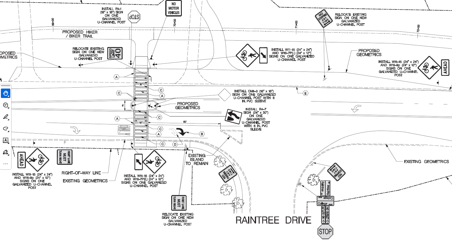 A diagram of the pedestrian crossing on college parkway at raintree
