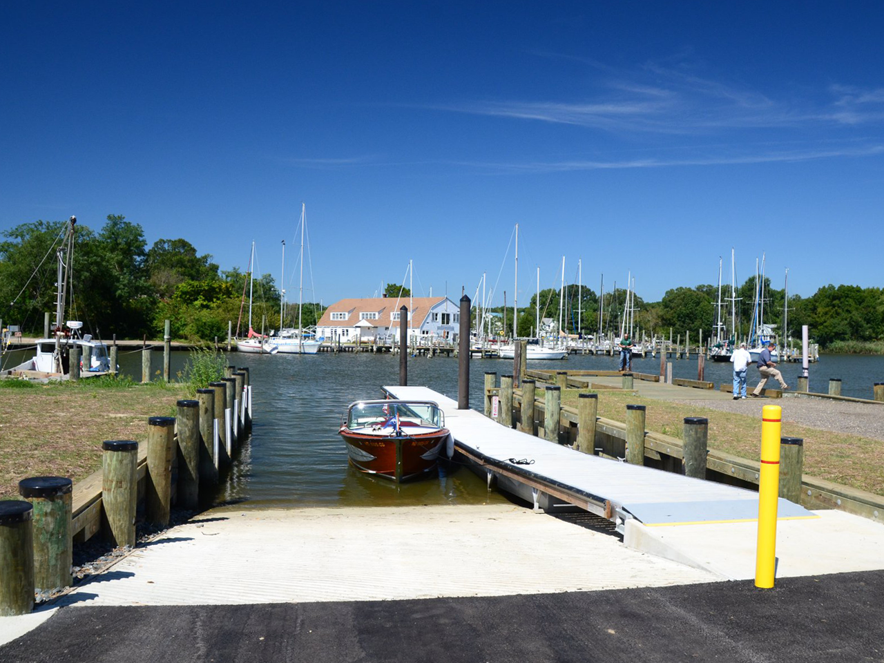 Boat ramp with small motor boat