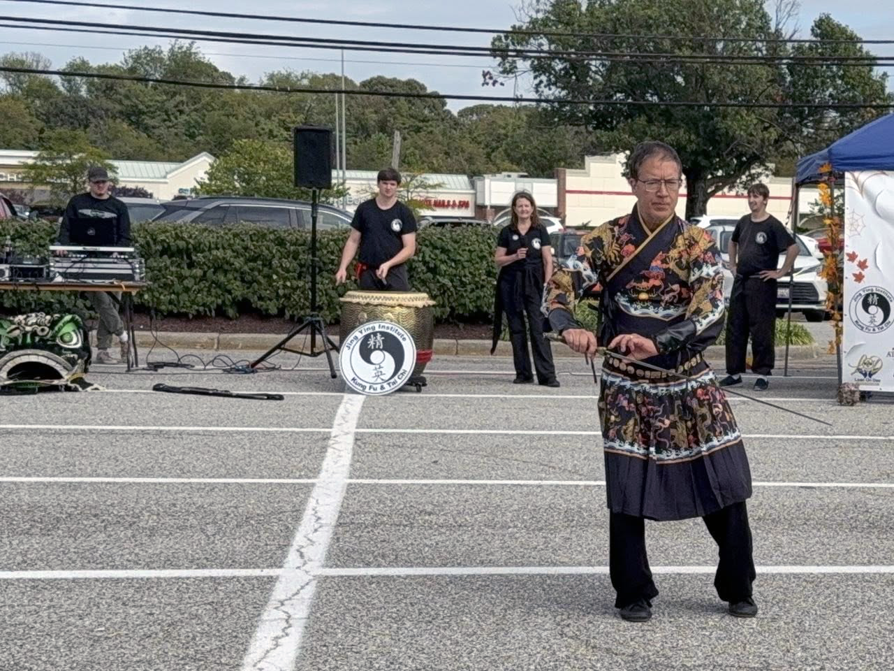 Man dancing in parking lot