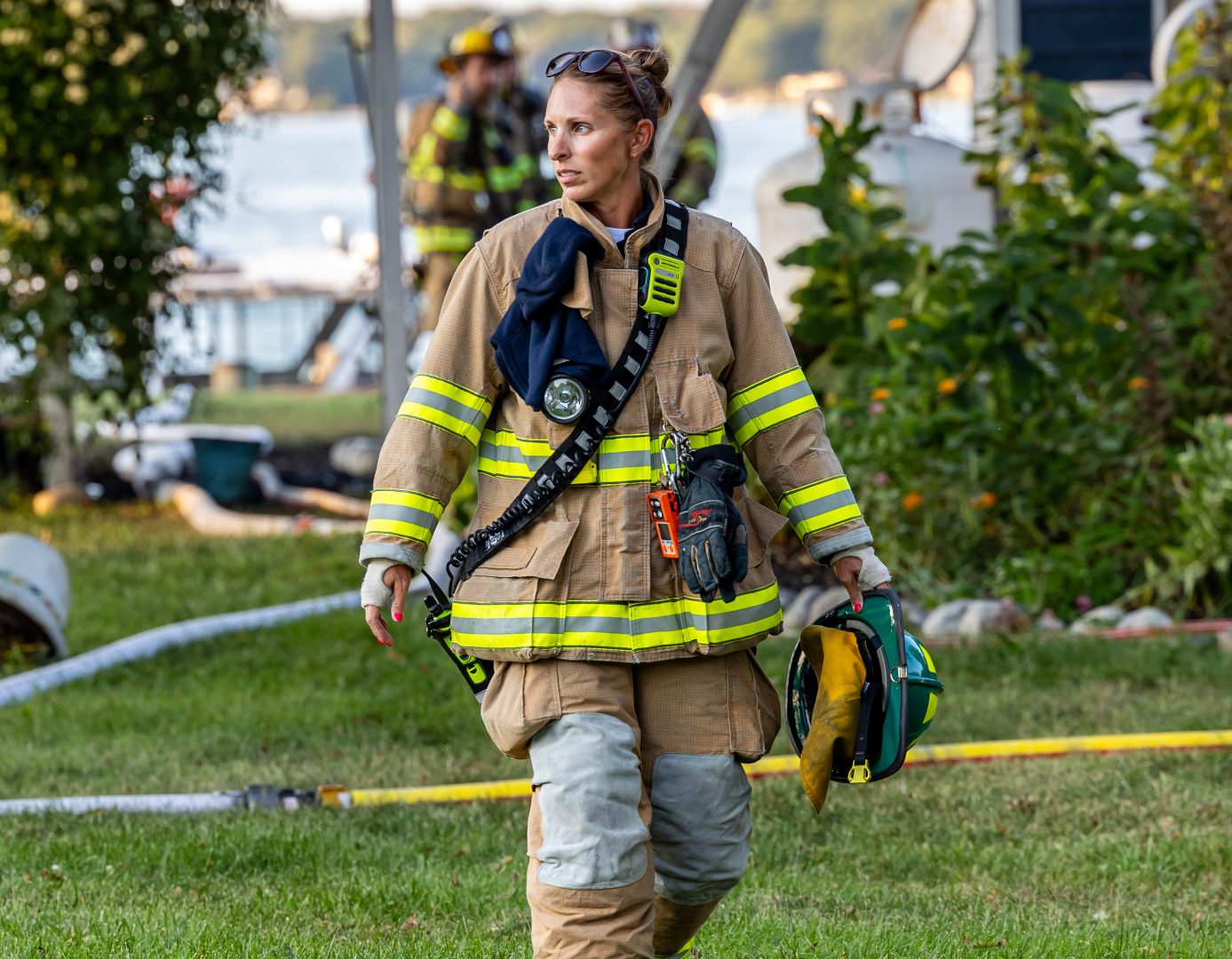 Firefighter walking in gear