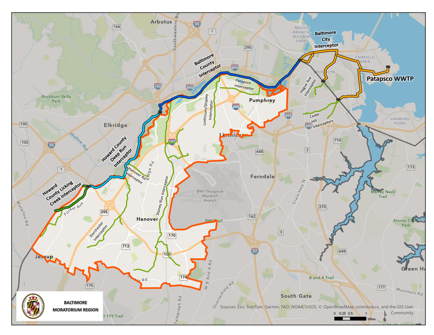 Map of the sewer moratorium in northern Anne Arundel County