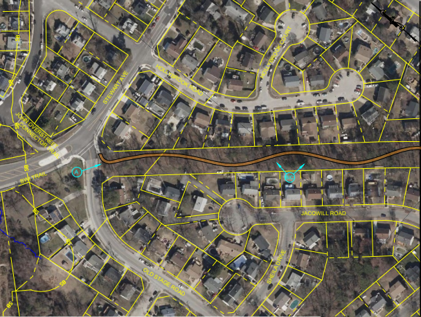 Project map showing the planned trail spur connecting the BWI Trail and John Overstreet Connector at Stewart Avenue to Corkran Middle School.