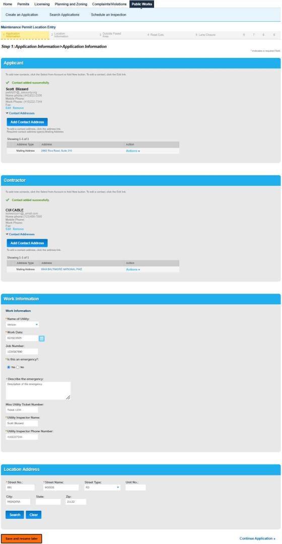 Emergency Work Location Entry instructions