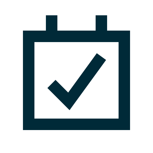 A calendar icon with a checkmark in the middle of it