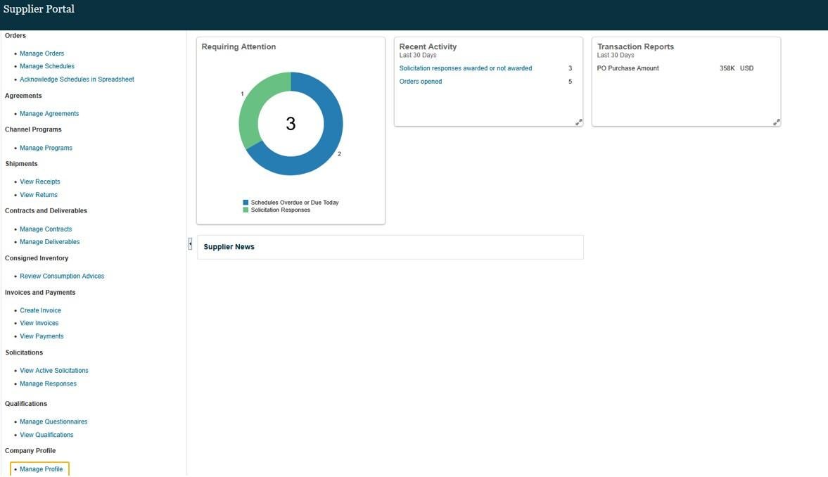 The "Manage Co Profiles 4.jpg" image shows the HARBOR Supplier Portal dashboard with "Manage Profile" highlighted in the sidebar.