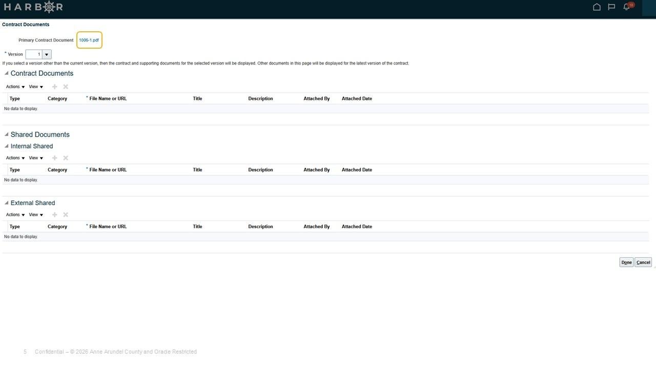 Contract Documents screen with the pdf link highlighted