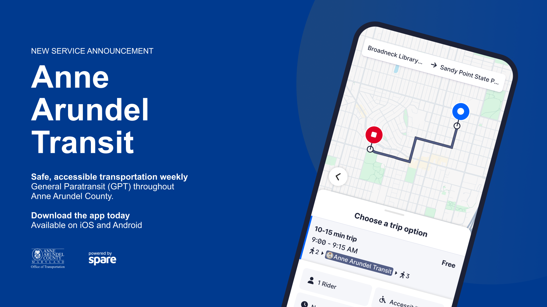 Anne Arundel County Transit App service announcement including an image of the app on a mobile phone