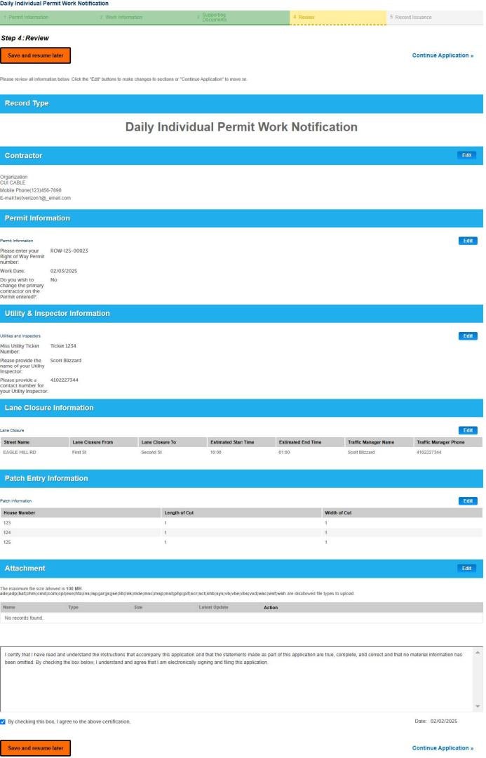 Daily Individual Permit Work Notification screen 4