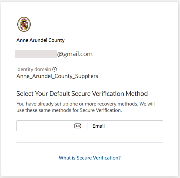 MFA configuration screen requesting to select Email as the default secure validation method