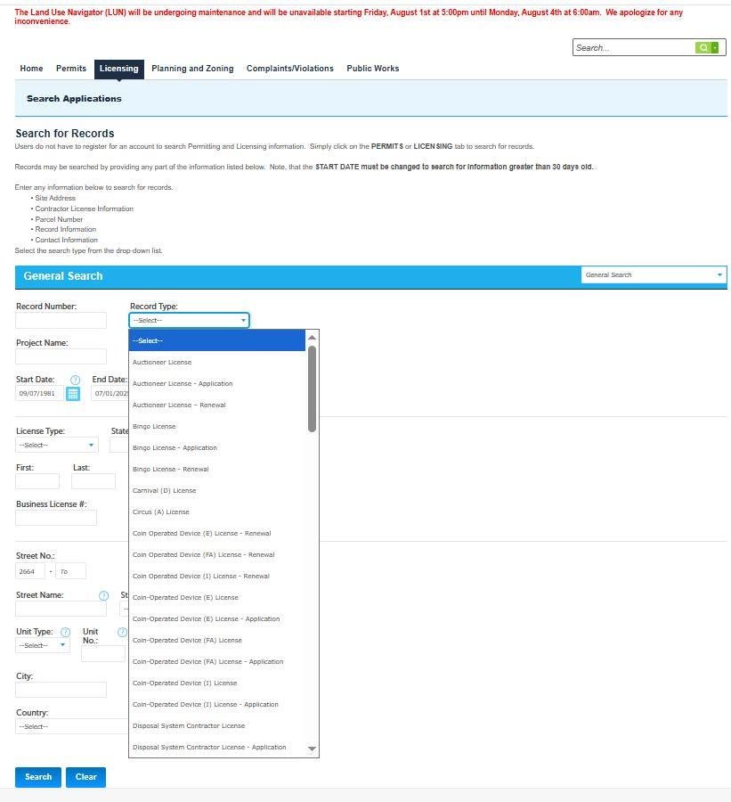 Image showing how to search for a license in LUN