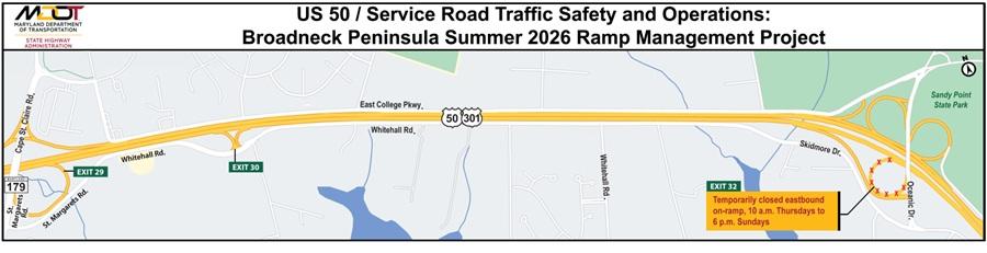 The Maryland Department of Transportation State Highway Administration will implement ramp management programs in the Broadneck area of Anne Arundel County and Stevensville in Queen Anne’s County this spring and summer. 