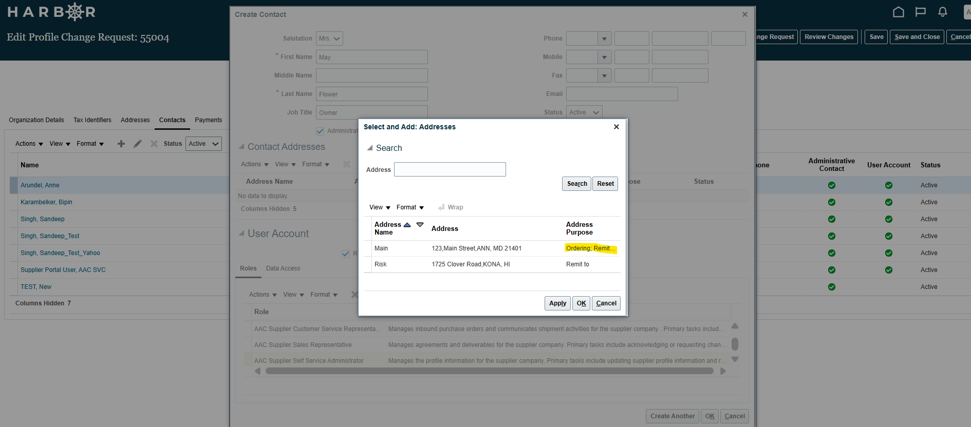 Harbor supplier screen depicting how to set remit to address