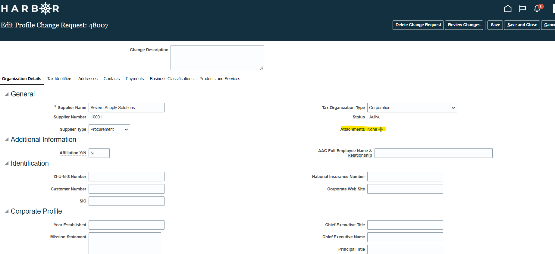 Supplier portal image showing the attachment of a W9