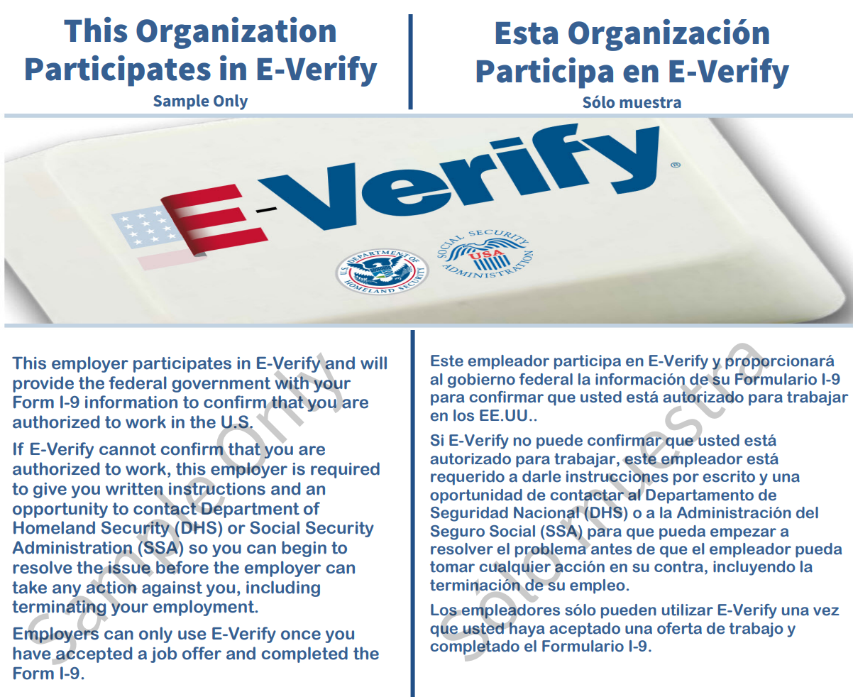 E verify poster with image of button with words E-Verify on it