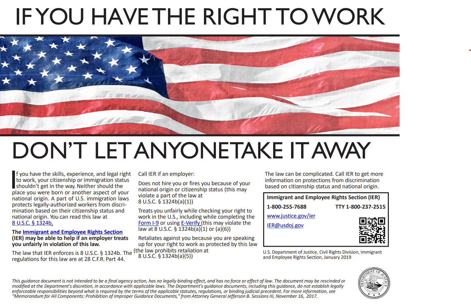 Right to work poster with american flag image 