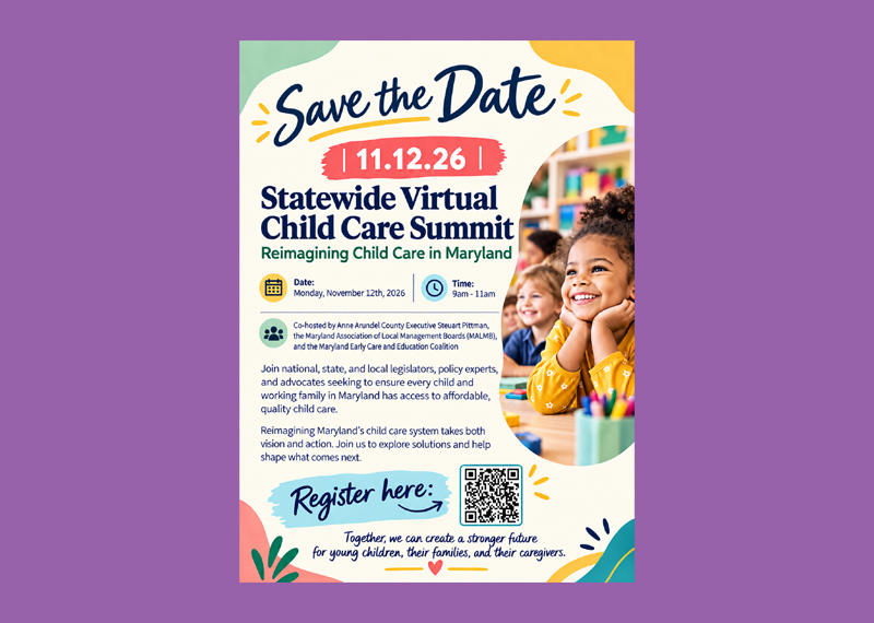 Save the date infographic for upcoming statewide virtual child care summit